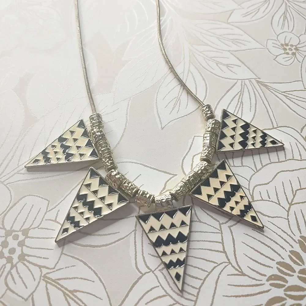 Geometric Black and White Triangles Necklace